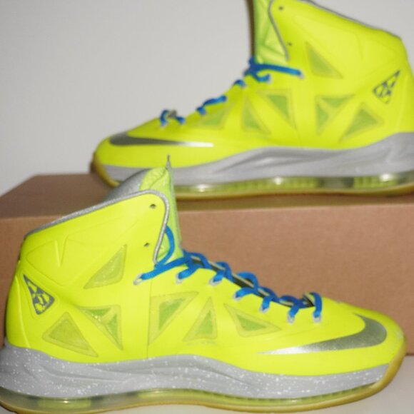 NIKE LEBRON X 10 "VOLT" WOLF GREY-PURE PLATINUM SZ 12 RARE! [541100-700] No Box - Picture 1 of 8